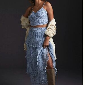 Anthropologie Let Me Be Blue Floral Print Top & Skirt Set - NWOT!